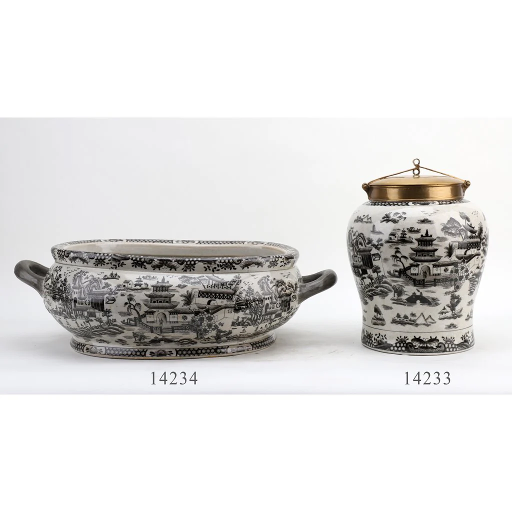 Danny's Fine Porcelain Porcelain Warrior Jar With Bronze Lid - Black And White Willow 14233 - Image 10