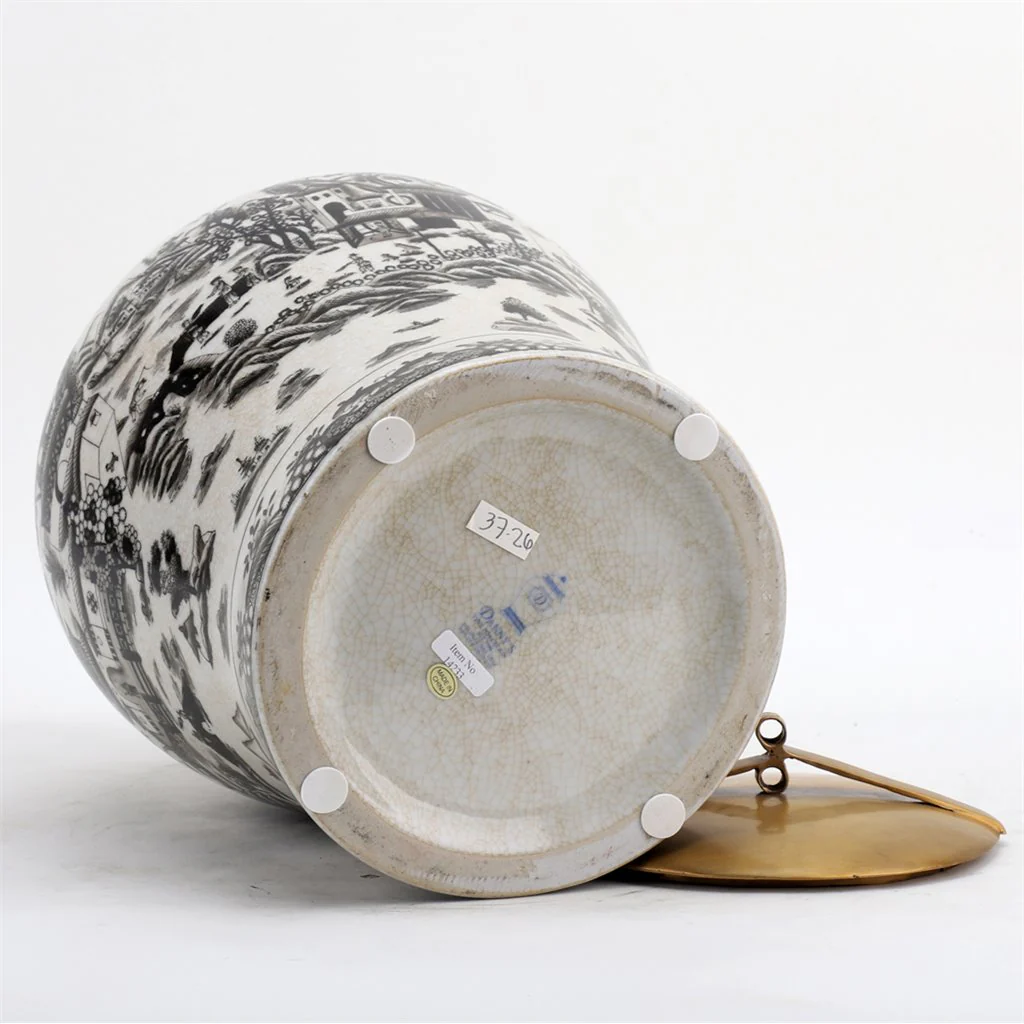 Danny's Fine Porcelain Porcelain Warrior Jar With Bronze Lid - Black And White Willow 14233 - Image 7
