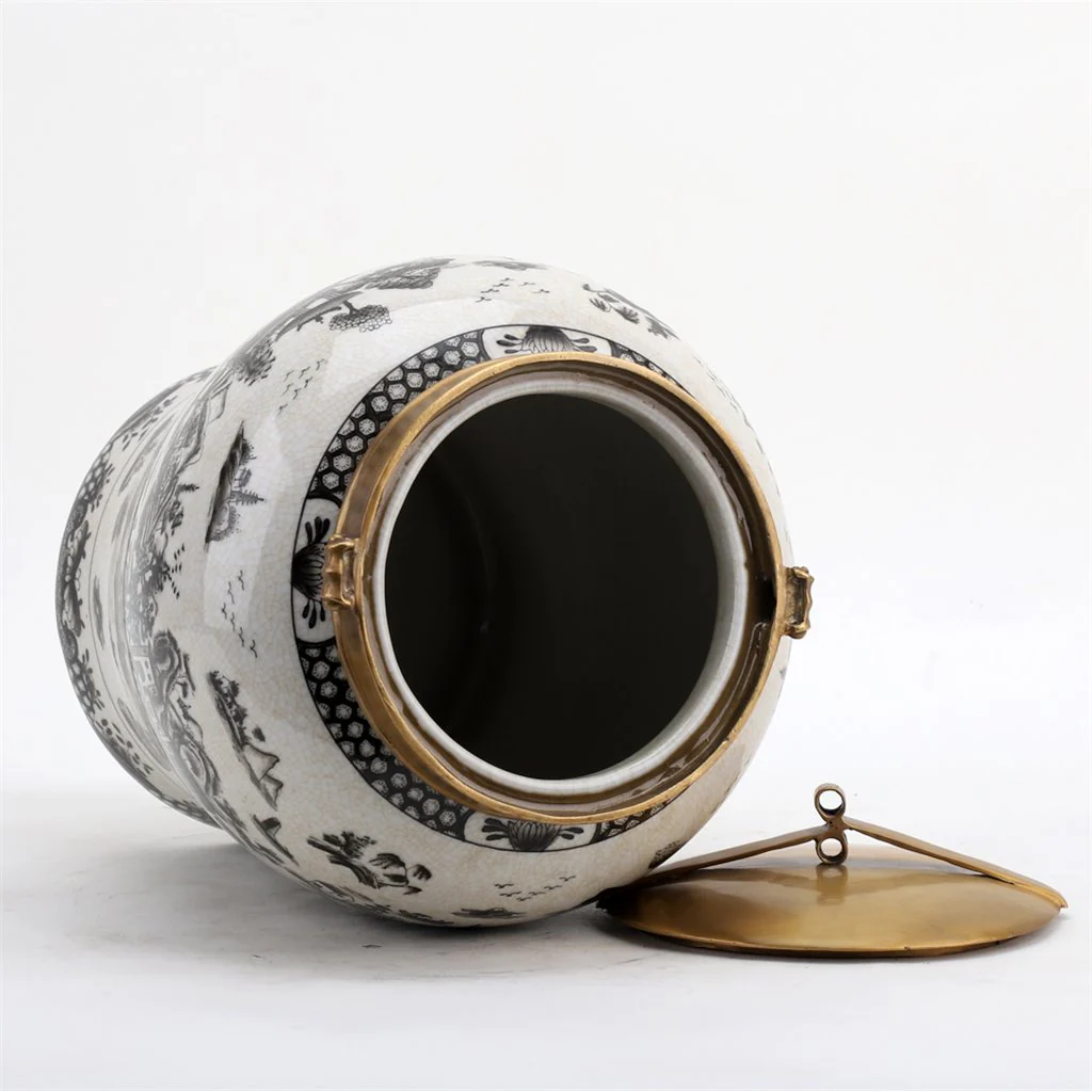 Danny's Fine Porcelain Porcelain Warrior Jar With Bronze Lid - Black And White Willow 14233 - Image 8