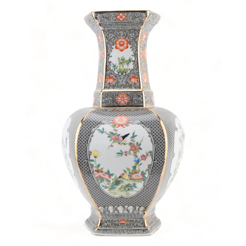 Danny's Fine Porcelain Rectangular Palace Vase Dark Bird 51129