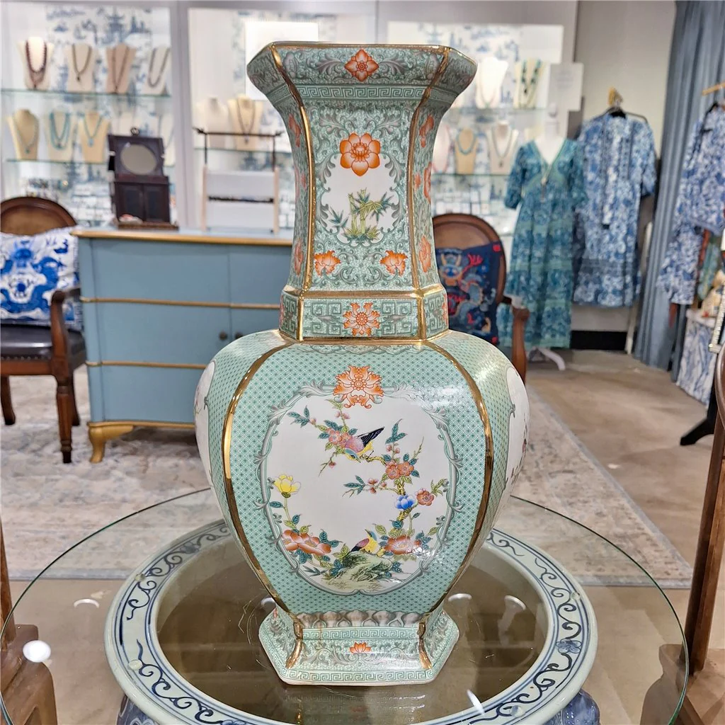 Danny's Fine Porcelain Rectangular Palace Vase Green Bird 51130 - Image 12