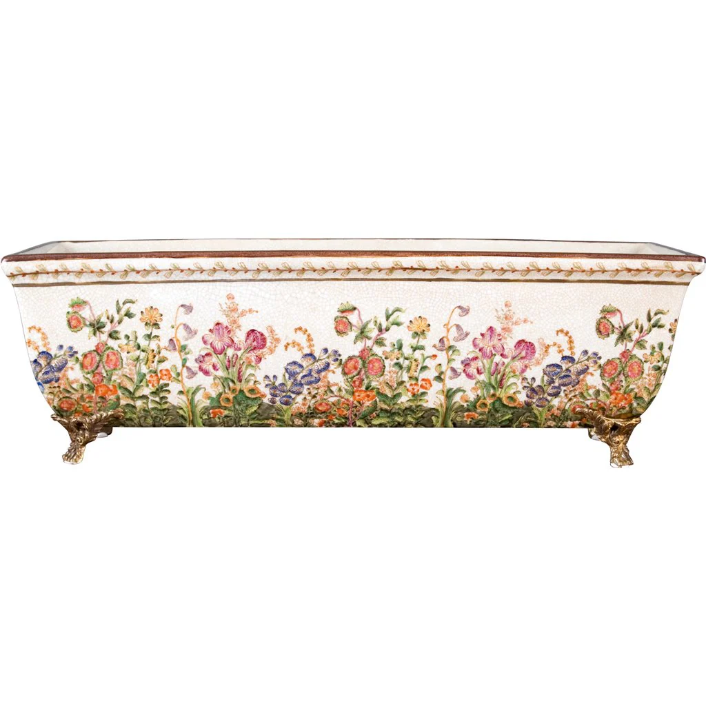 Danny's Fine Porcelain RECTANGULAR PORCELAIN PLANTER WITH BRONZE FEET- WILDBREEZE 14062
