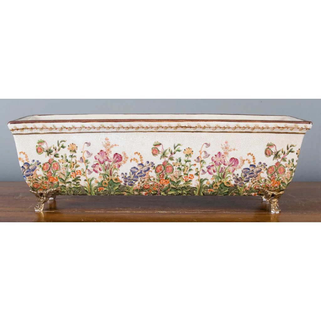Danny's Fine Porcelain RECTANGULAR PORCELAIN PLANTER WITH BRONZE FEET- WILDBREEZE 14062 - Image 6