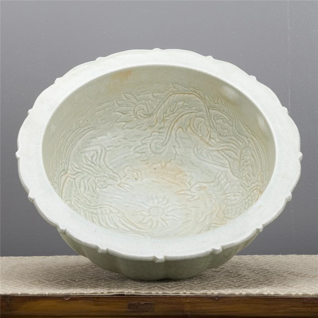 Danny's Fine Porcelain Round Basin - Carved Celadon Porcelain 50359 - Image 3