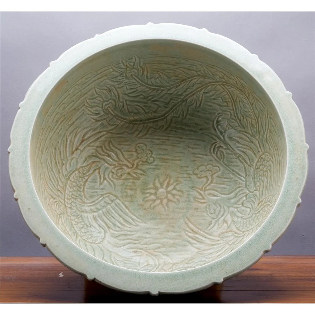 Danny's Fine Porcelain Round Basin - Carved Celadon Porcelain 50359 - Image 4