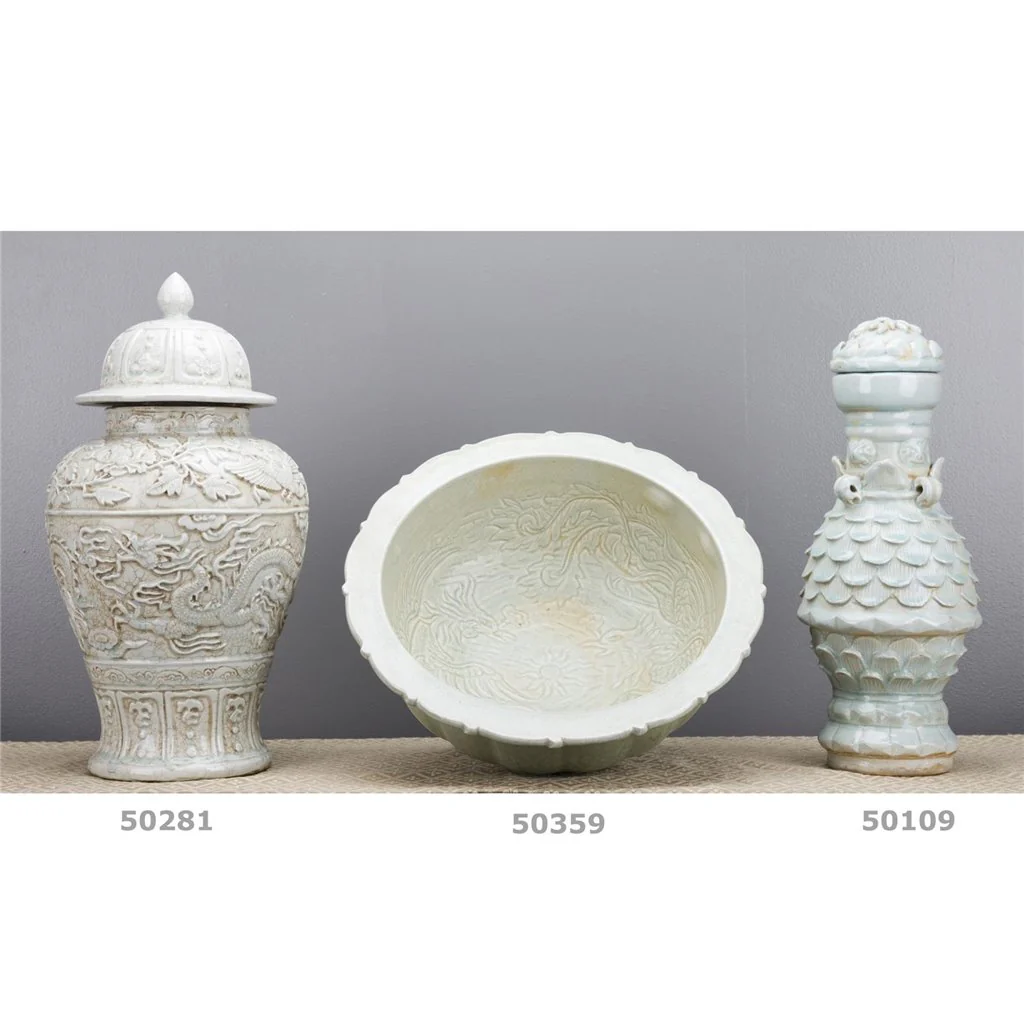 Danny's Fine Porcelain Round Basin - Carved Celadon Porcelain 50359 - Image 7