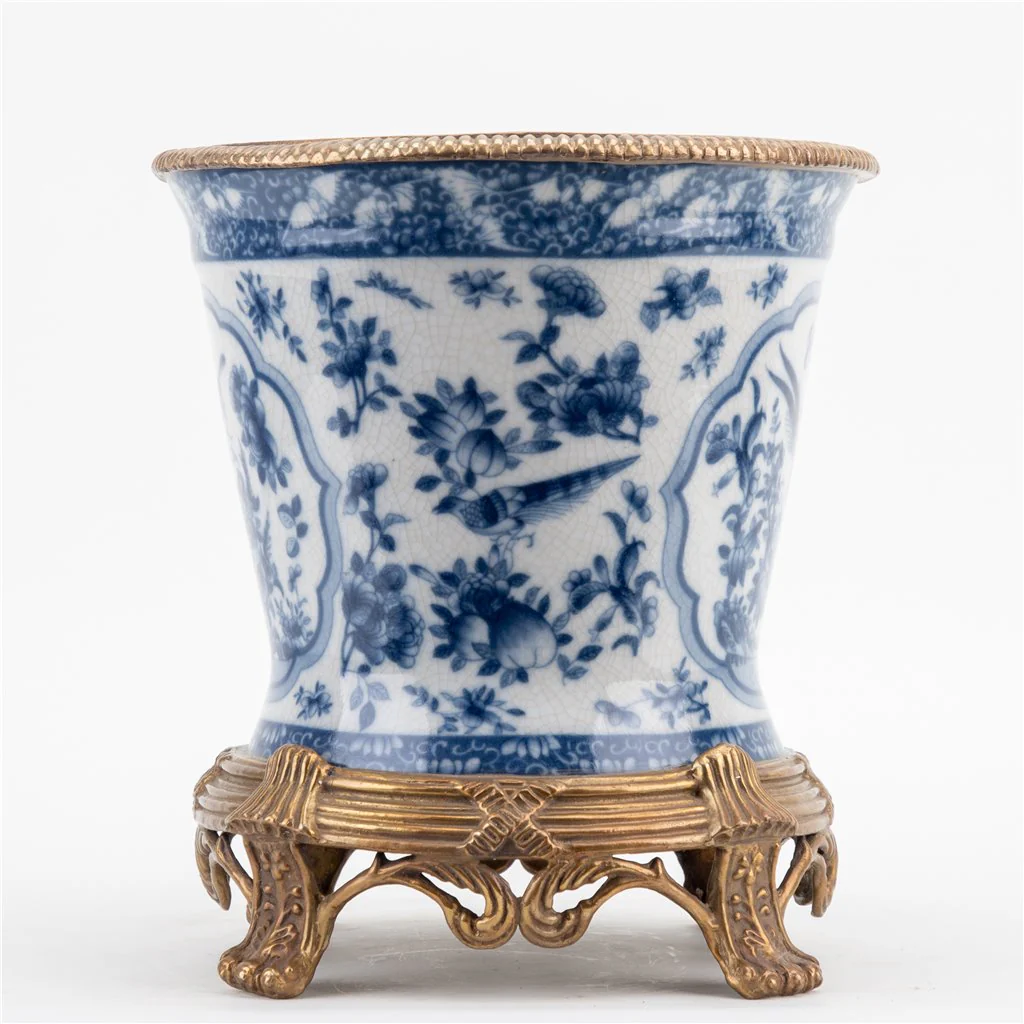 Danny's Fine Porcelain Round Metal Planter - B/W Birds 11557 - Image 4