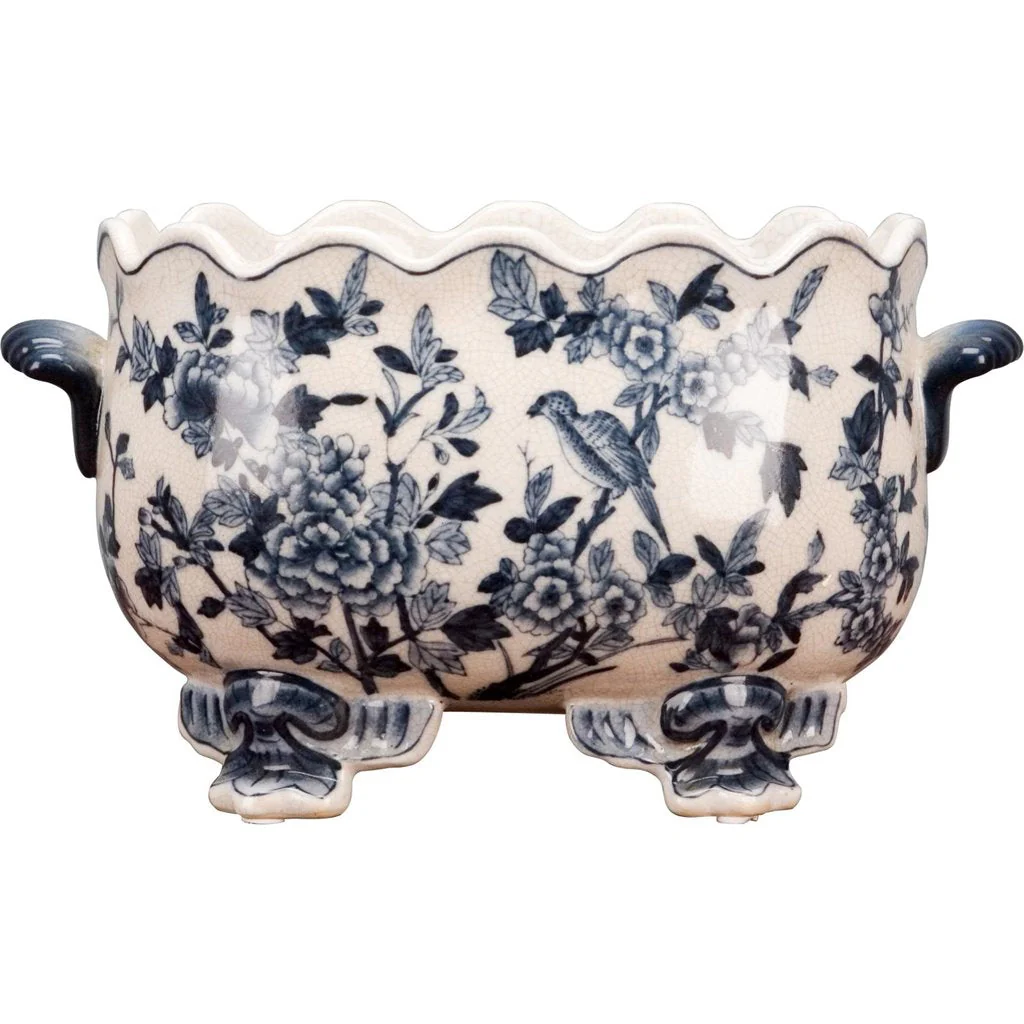Danny's Fine Porcelain Scallop Edge Porcelain Oval Basin -Blue Birds 14166