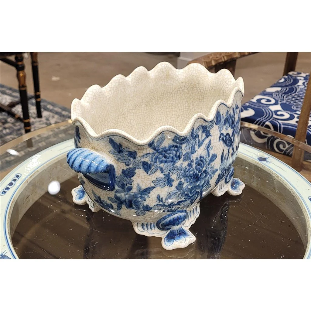 Danny's Fine Porcelain Scallop Edge Porcelain Oval Basin -Blue Birds 14166 - Image 3