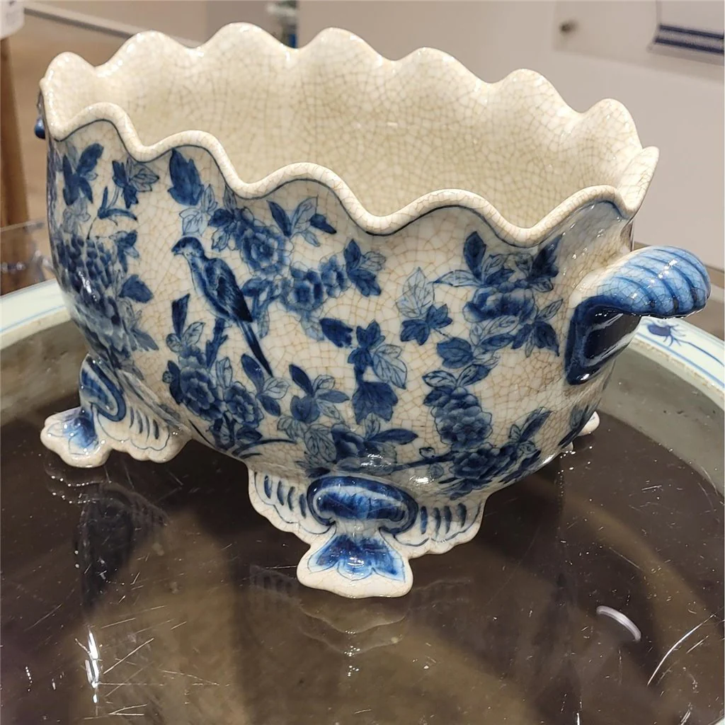 Danny's Fine Porcelain Scallop Edge Porcelain Oval Basin -Blue Birds 14166 - Image 4