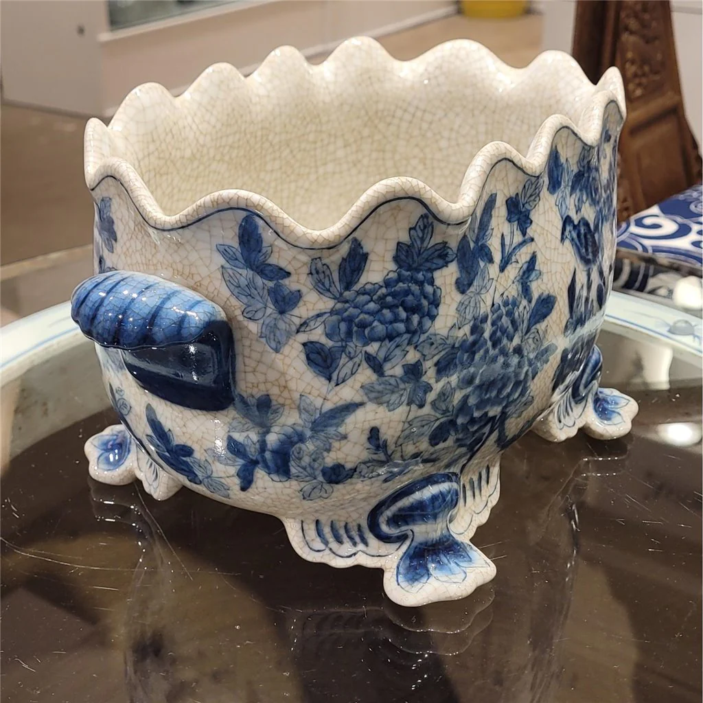 Danny's Fine Porcelain Scallop Edge Porcelain Oval Basin -Blue Birds 14166 - Image 5