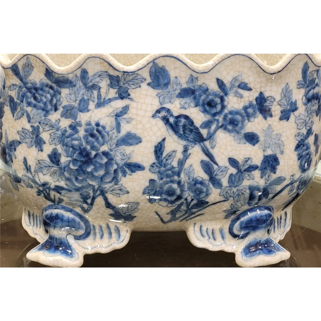 Danny's Fine Porcelain Scallop Edge Porcelain Oval Basin -Blue Birds 14166 - Image 6
