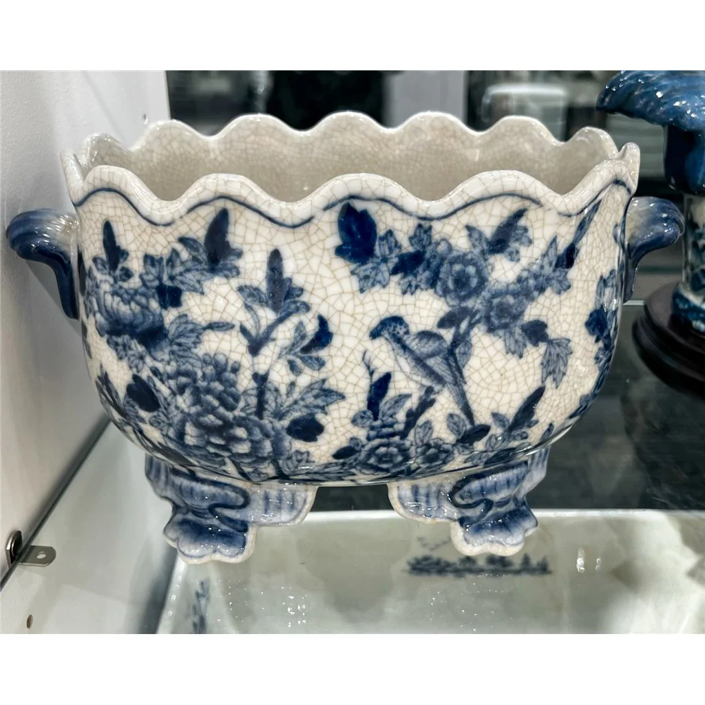 Danny's Fine Porcelain Scallop Edge Porcelain Oval Basin -Blue Birds 14166 - Image 8