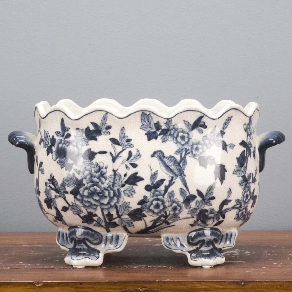Danny's Fine Porcelain Scallop Edge Porcelain Oval Basin -Blue Birds 14166 - Image 9