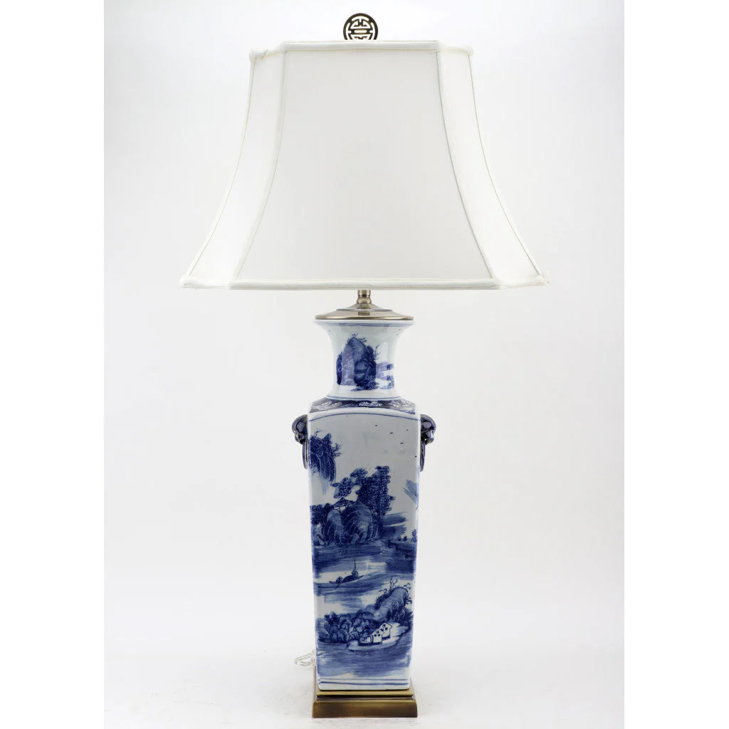 Danny's Fine Porcelain Square Vase Lamp - Scenery Blue And White Classic - Brass Base (111-19-Be) 50763-LG - Image 2