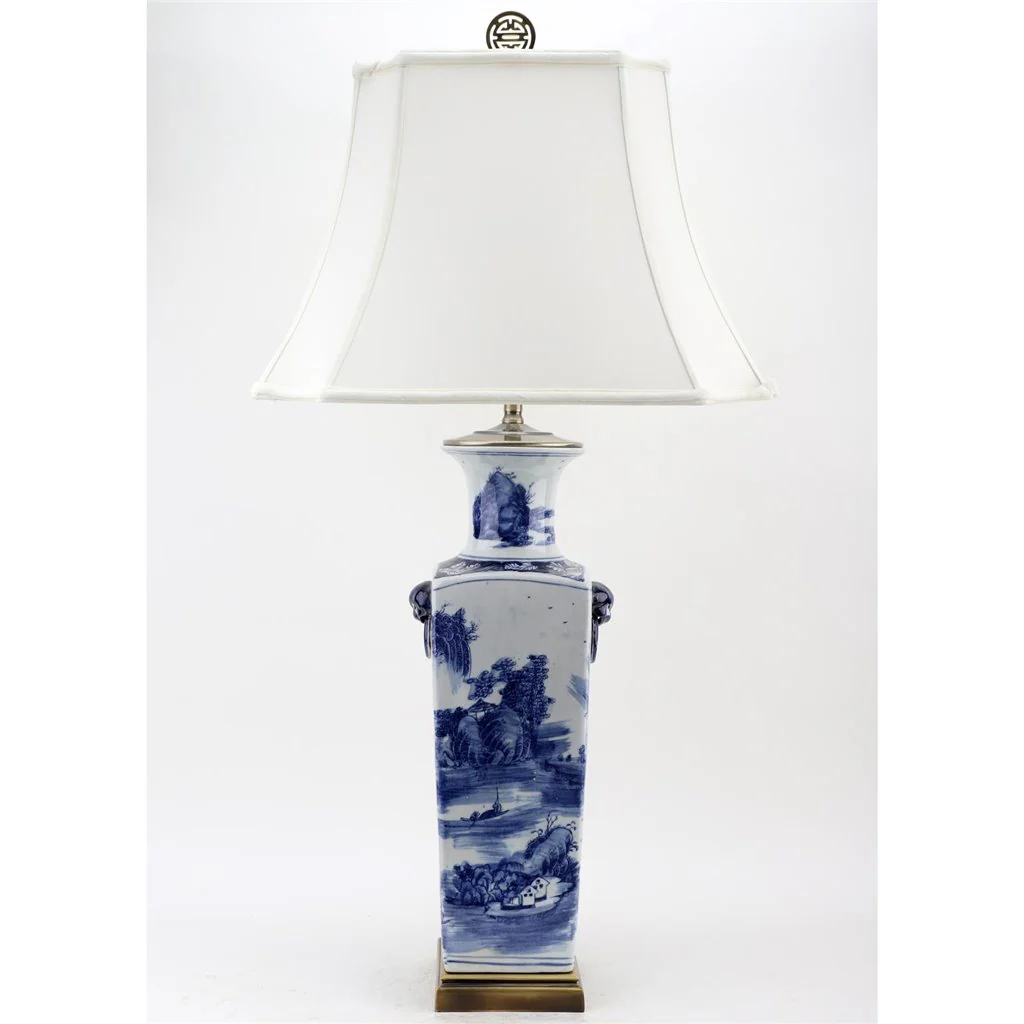 Danny's Fine Porcelain Square Vase Lamp - Scenery Blue And White Classic - Brass Base (111-19-Be) 50763-LG - Image 3