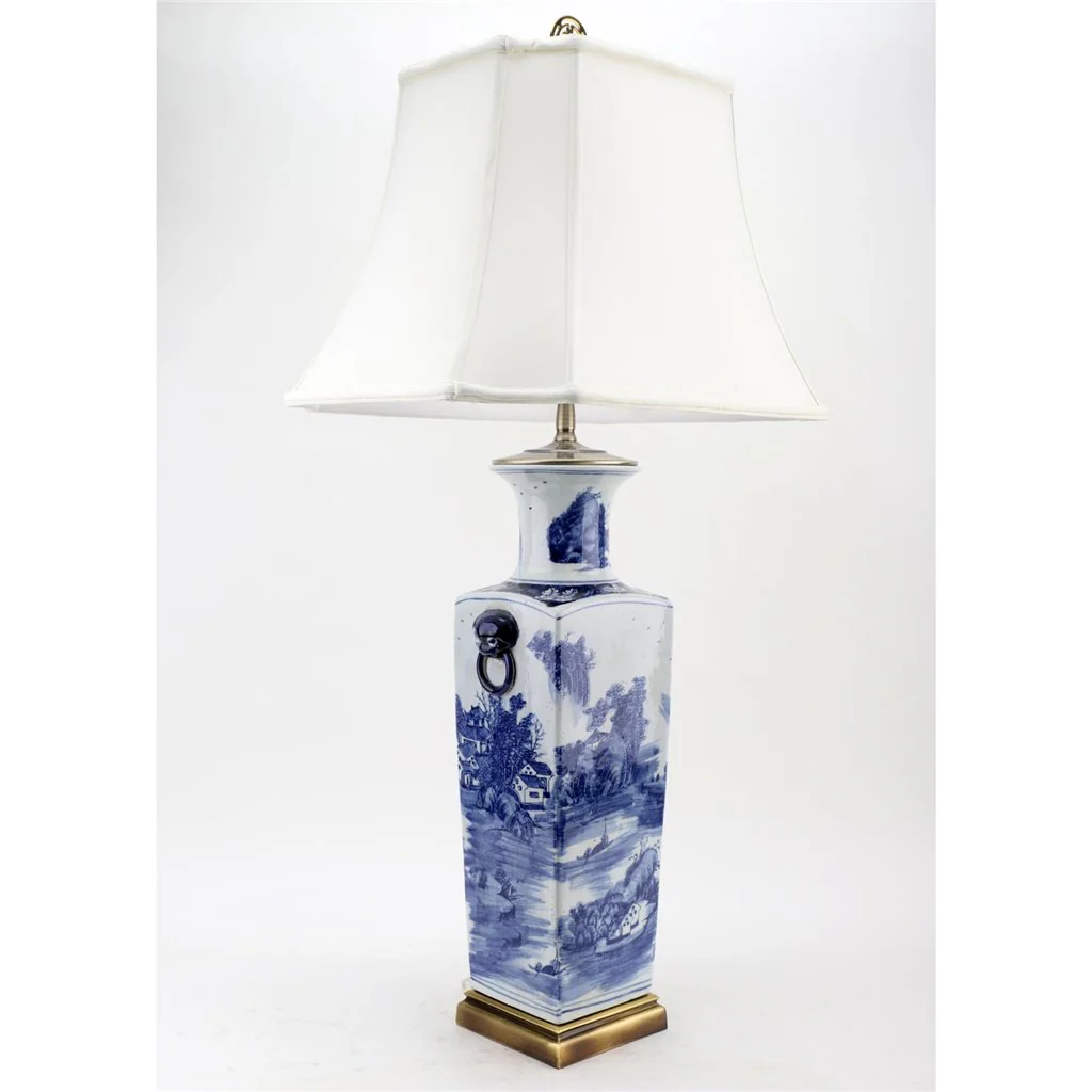 Danny's Fine Porcelain Square Vase Lamp - Scenery Blue And White Classic - Brass Base (111-19-Be) 50763-LG - Image 4