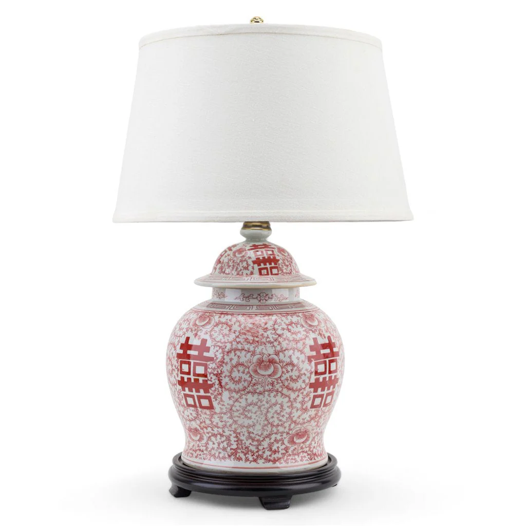 Danny's Fine Porcelain Temple Jar Lamp - Double Happiness (Salmon Color) (Shade: 2-830-15) 50949-L - Image 2