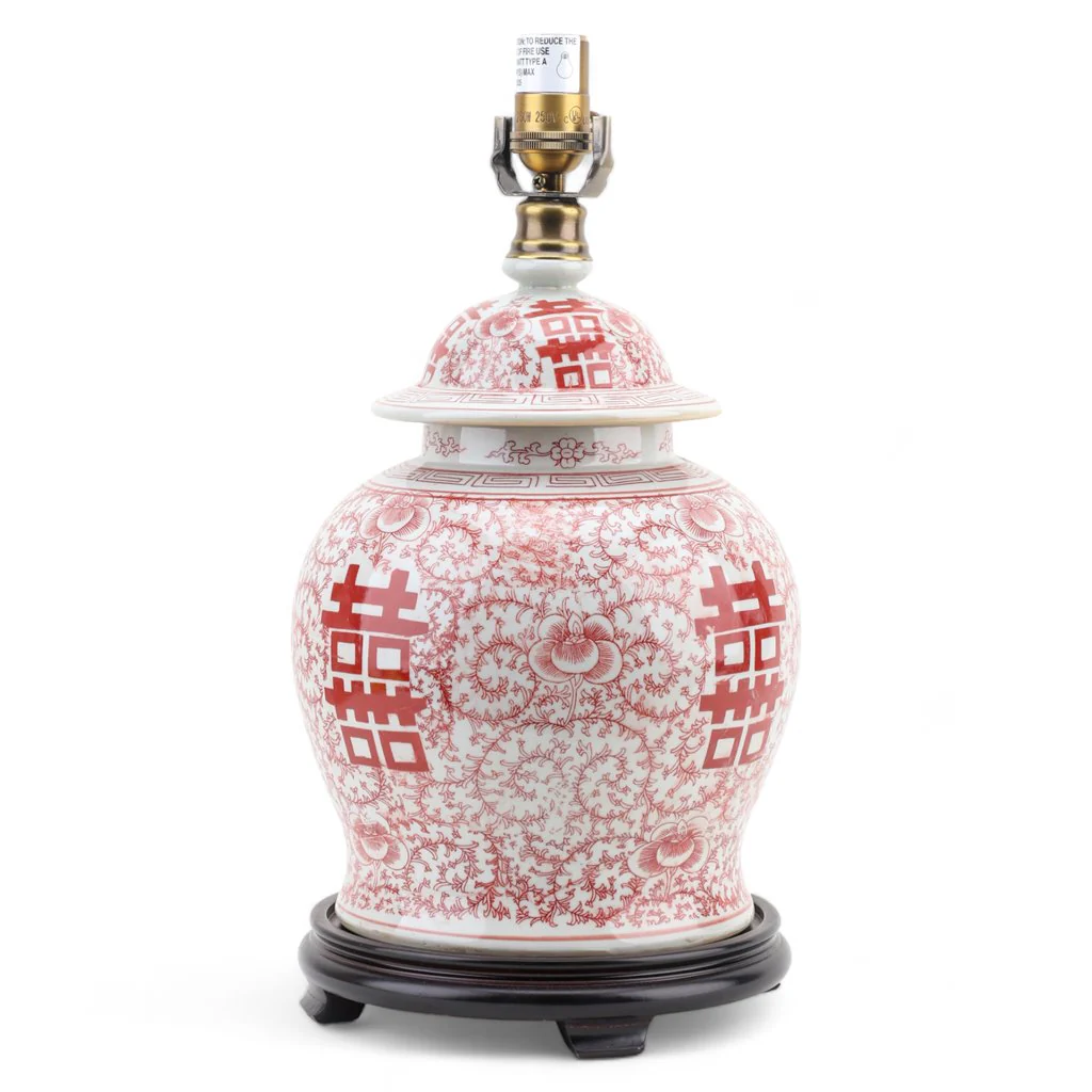 Danny's Fine Porcelain Temple Jar Lamp - Double Happiness (Salmon Color) (Shade: 2-830-15) 50949-L - Image 4