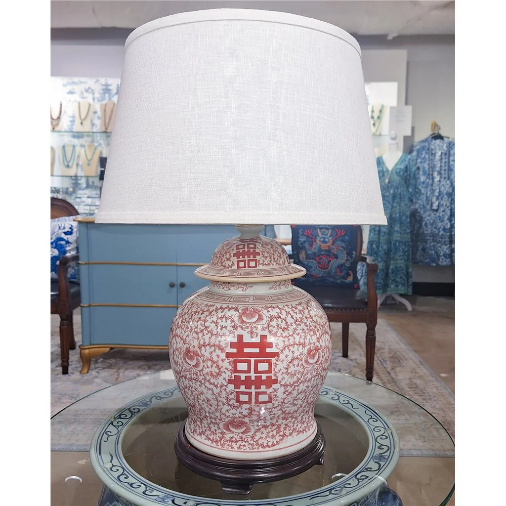 Danny's Fine Porcelain Temple Jar Lamp - Double Happiness (Salmon Color) (Shade: 2-830-15) 50949-L - Image 5