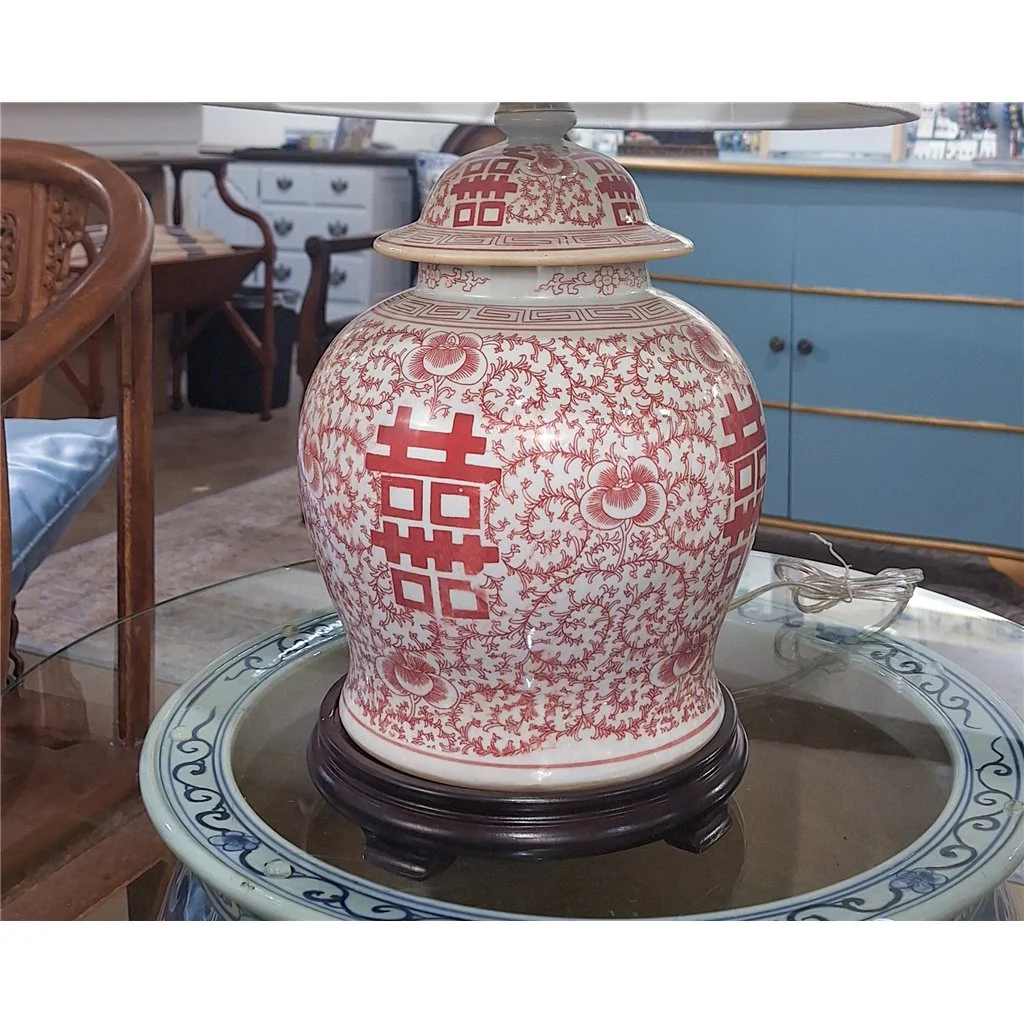 Danny's Fine Porcelain Temple Jar Lamp - Double Happiness (Salmon Color) (Shade: 2-830-15) 50949-L - Image 6