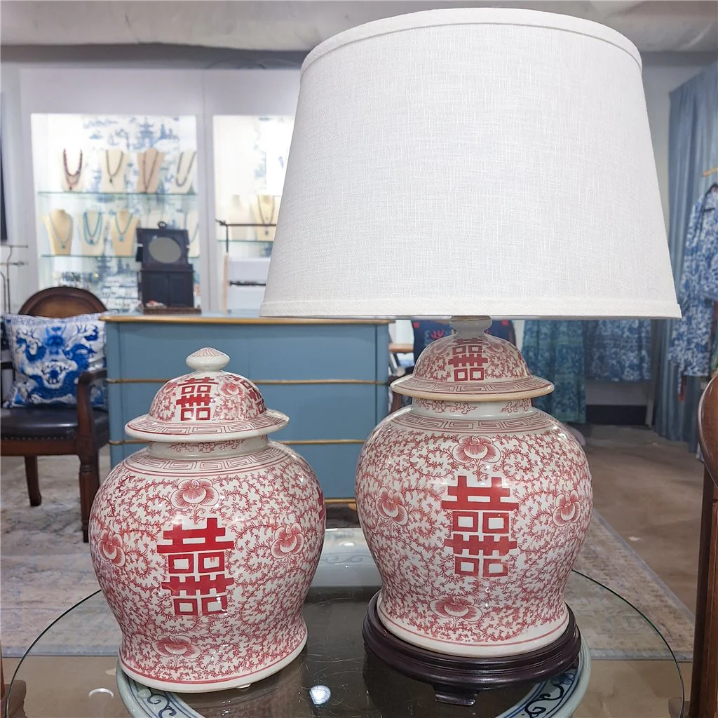 Danny's Fine Porcelain Temple Jar Lamp - Double Happiness (Salmon Color) (Shade: 2-830-15) 50949-L - Image 7