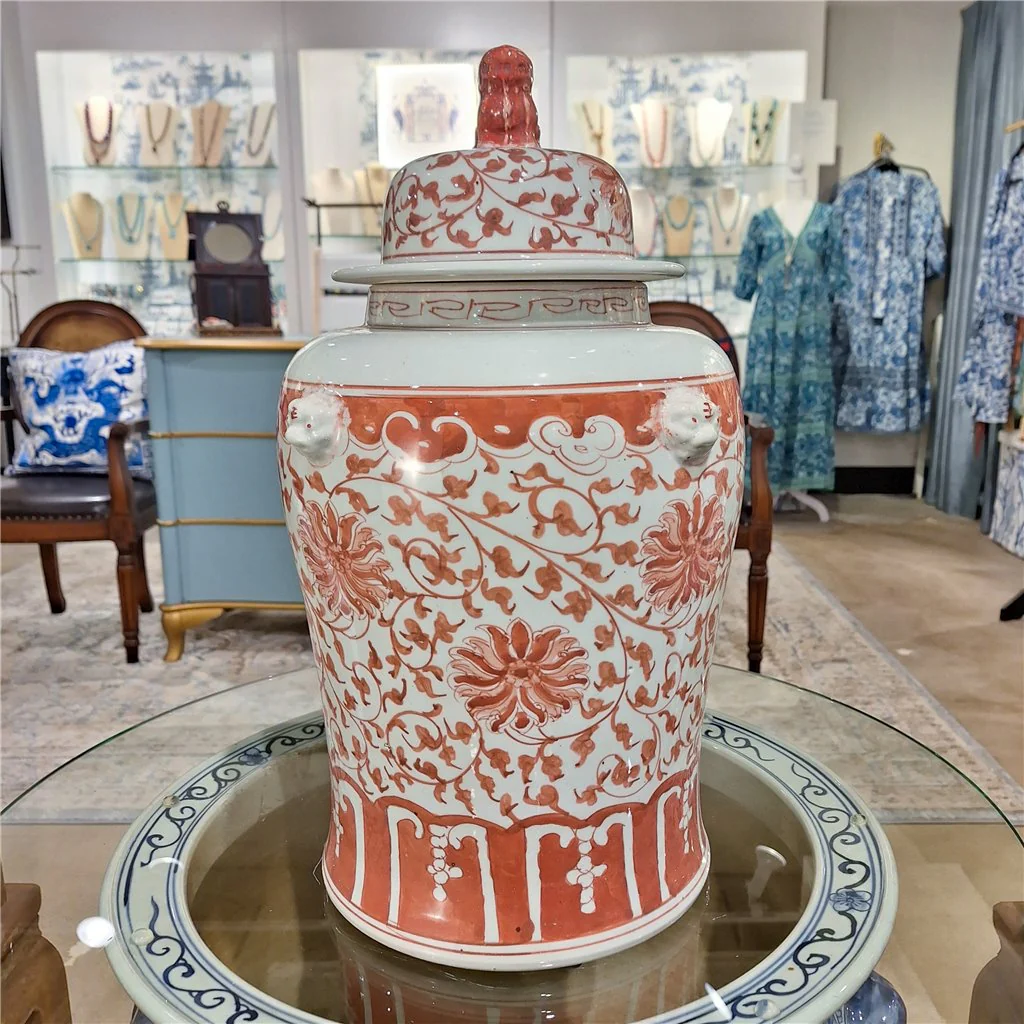 Danny's Fine Porcelain Temple Jar Light Red Floral 51127 - Image 2