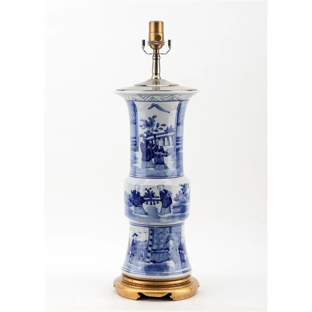 Danny's Fine Porcelain Vase Lamp - People - Blue And White Classic - Brass Base (2-847-19) 50768-LG - Image 5