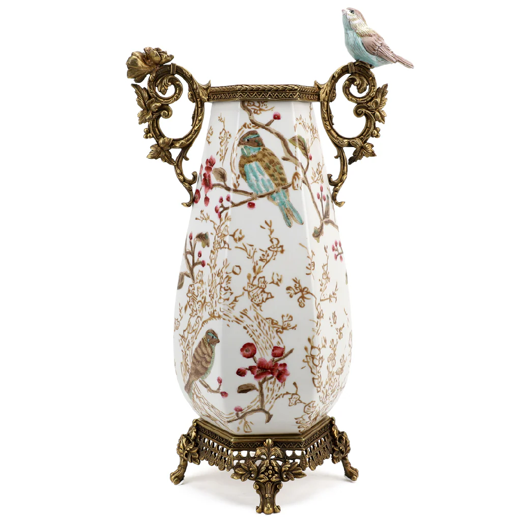 Danny's Fine Porcelain Vase With Bird And Bronze Ormolu - Robin Morning 60381