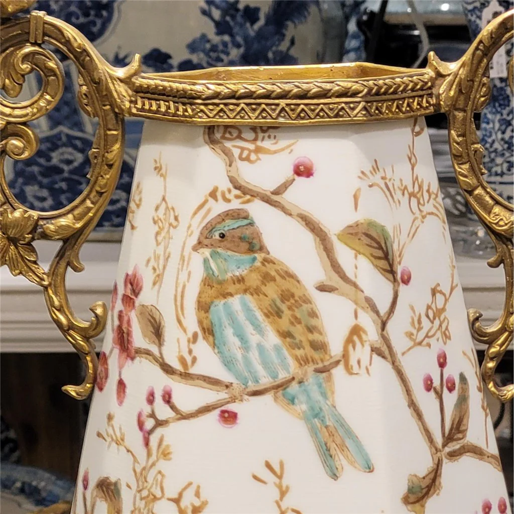 Danny's Fine Porcelain Vase With Bird And Bronze Ormolu - Robin Morning 60381 - Image 19