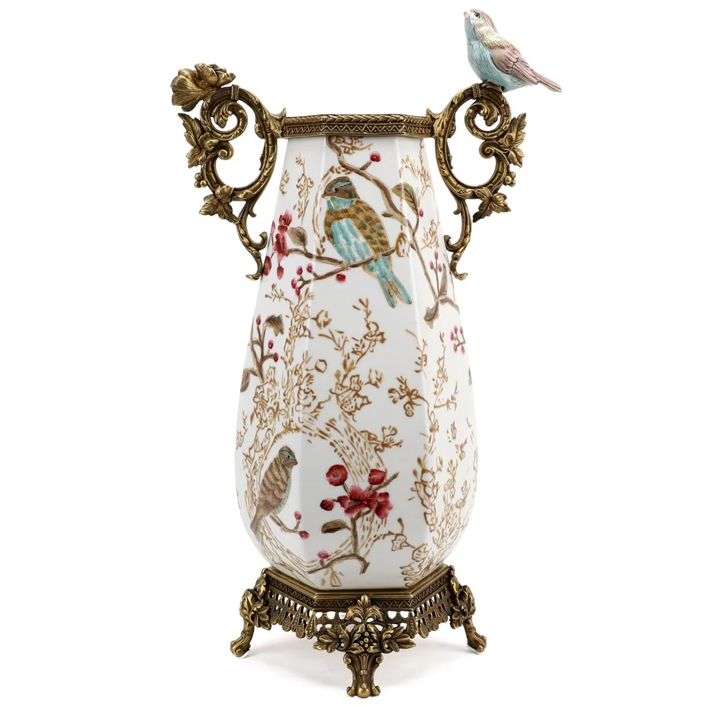 Danny's Fine Porcelain Vase With Bird And Bronze Ormolu - Robin Morning 60381 - Image 2