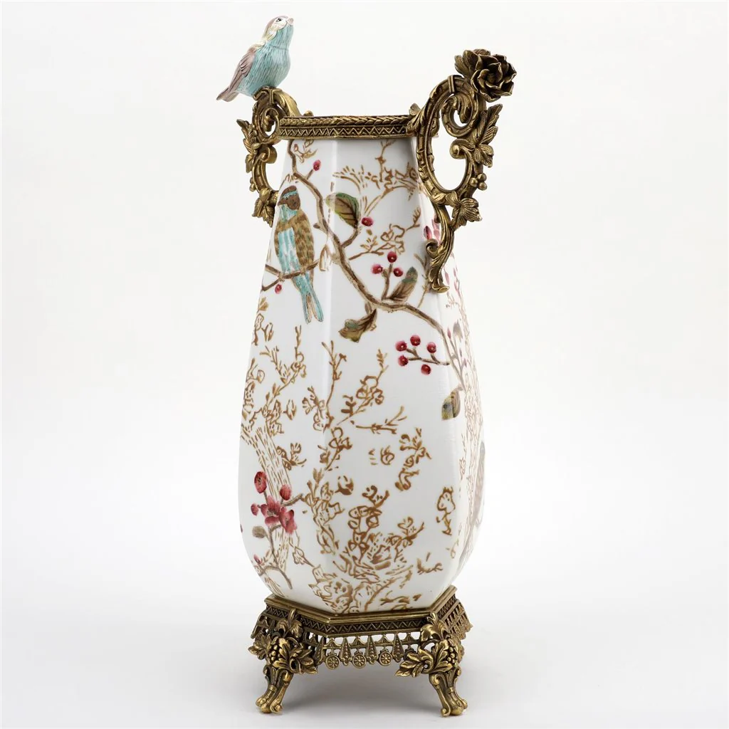 Danny's Fine Porcelain Vase With Bird And Bronze Ormolu - Robin Morning 60381 - Image 4