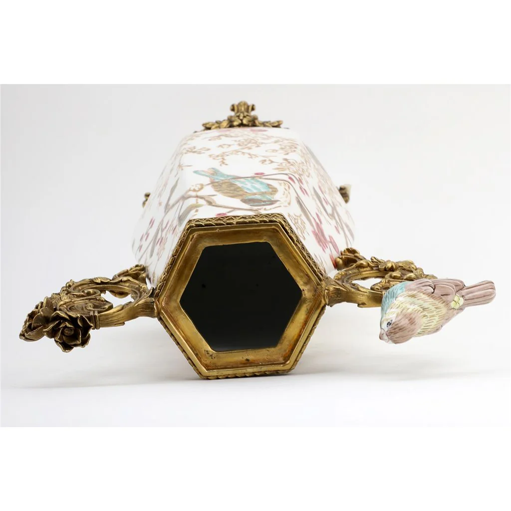 Danny's Fine Porcelain Vase With Bird And Bronze Ormolu - Robin Morning 60381 - Image 7