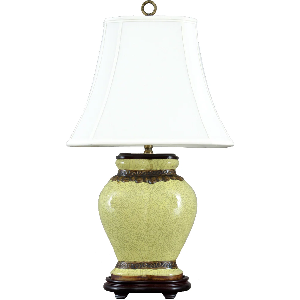 Danny's Fine Porcelain Yellow Crackle Twin Vase Lamp PAV45Y