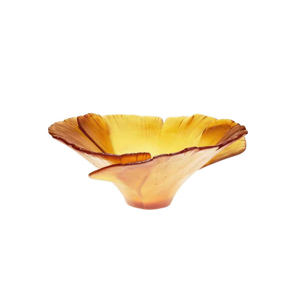 Daum Crystal Amber Bowl Ginkgo