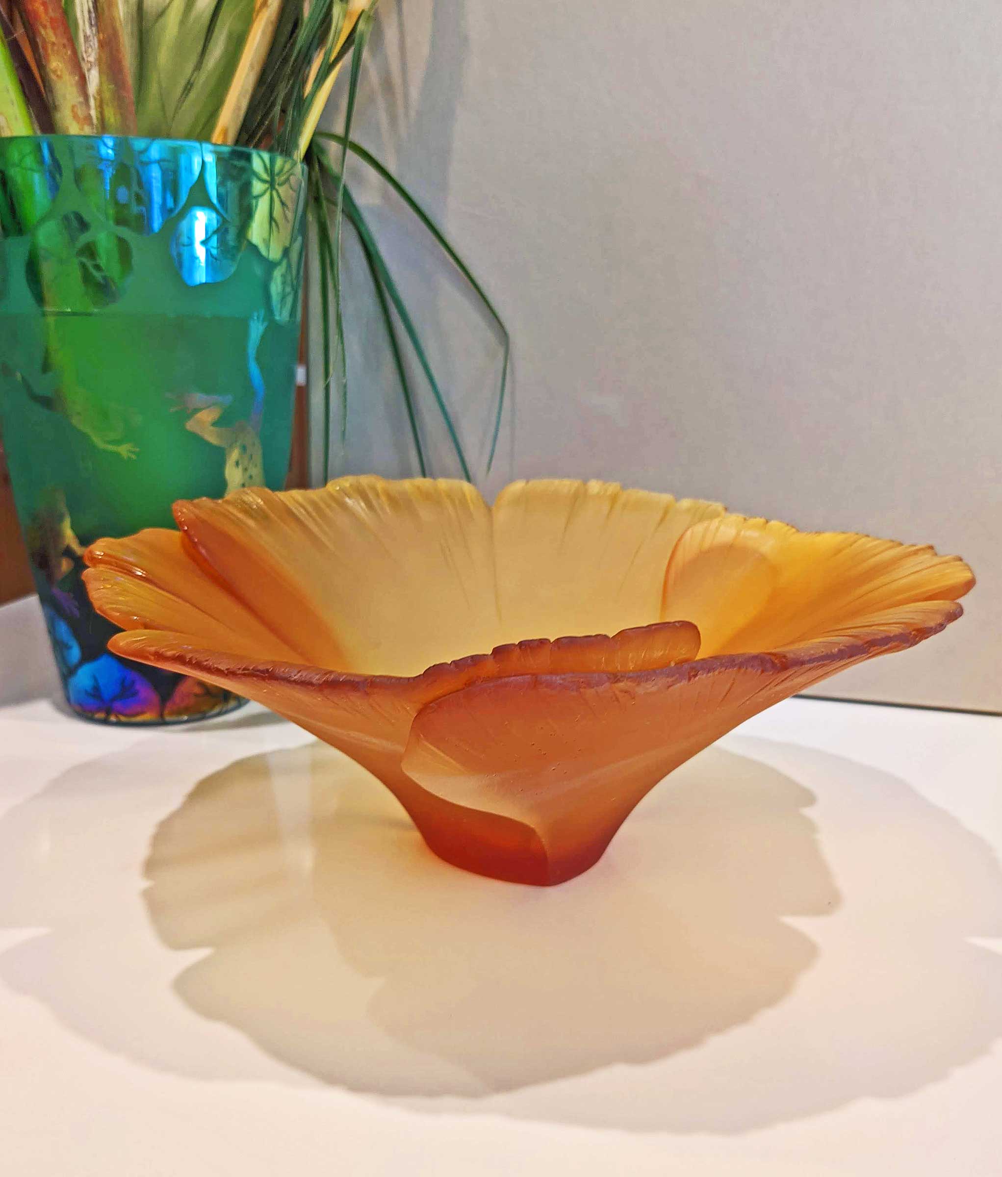Daum Crystal Amber Bowl Ginkgo - Image 2
