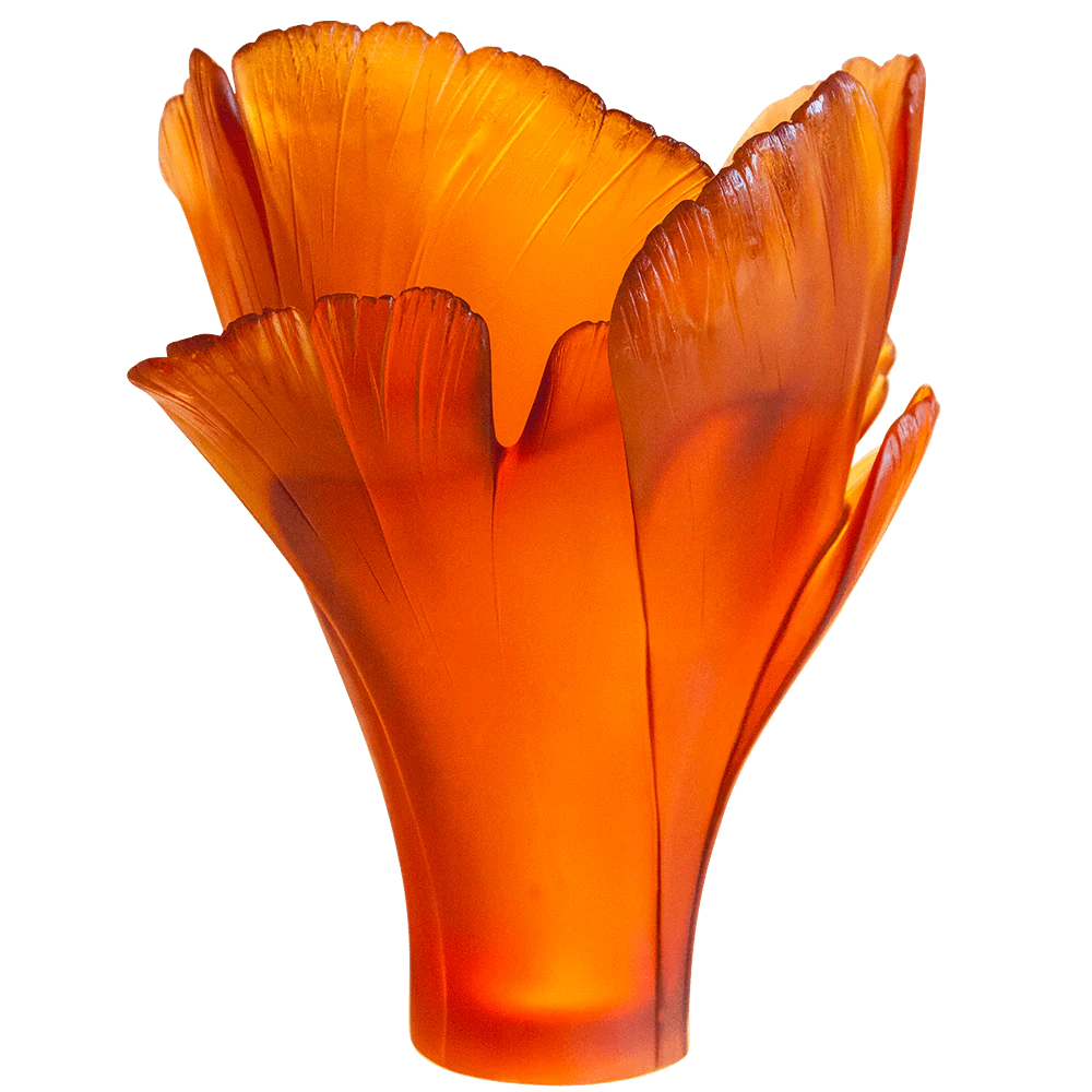 Daum Crystal Amber Magnum Vase Ginkgo 99 Ex