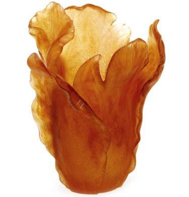 Daum Crystal Tulip Vase - Amber