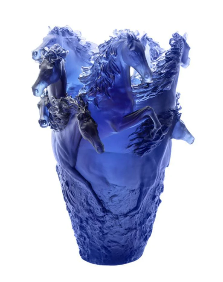 Daum Crystal Horse Vase - Blue