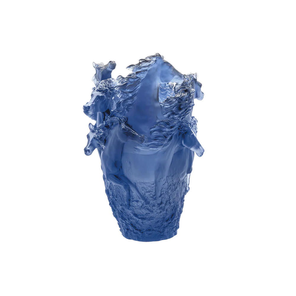 Daum Crystal Horse Vase - Blue - Image 2