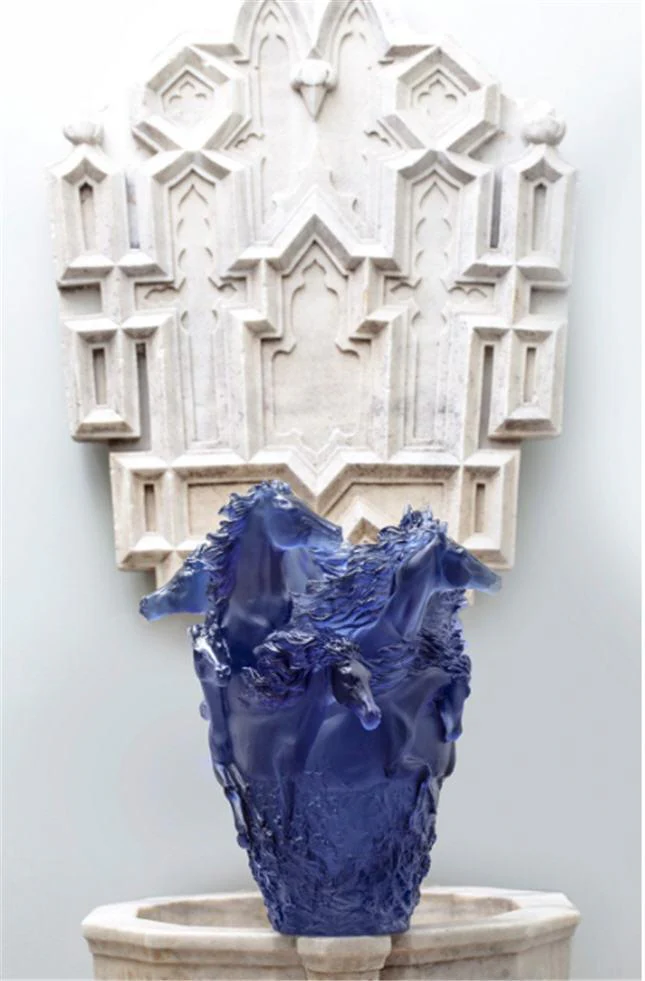 Daum Crystal Horse Vase - Blue - Image 3