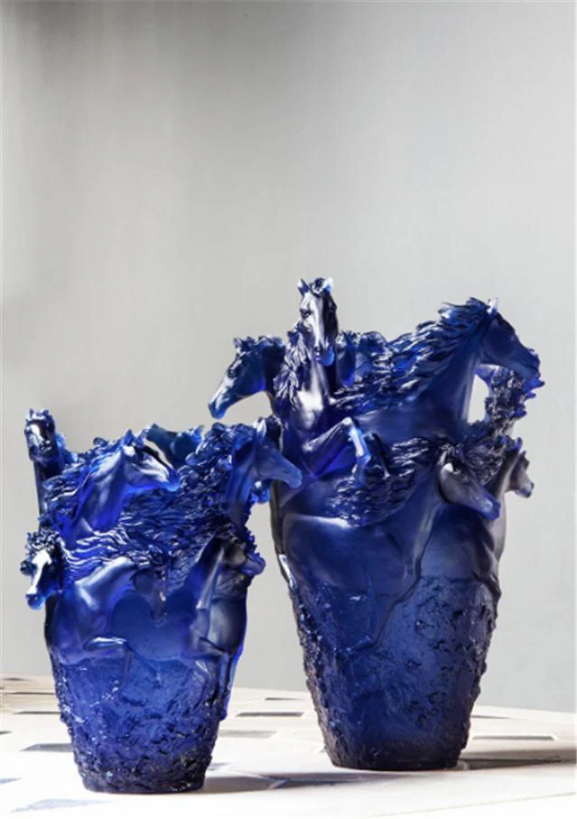 Daum Crystal Horse Vase - Blue - Image 4
