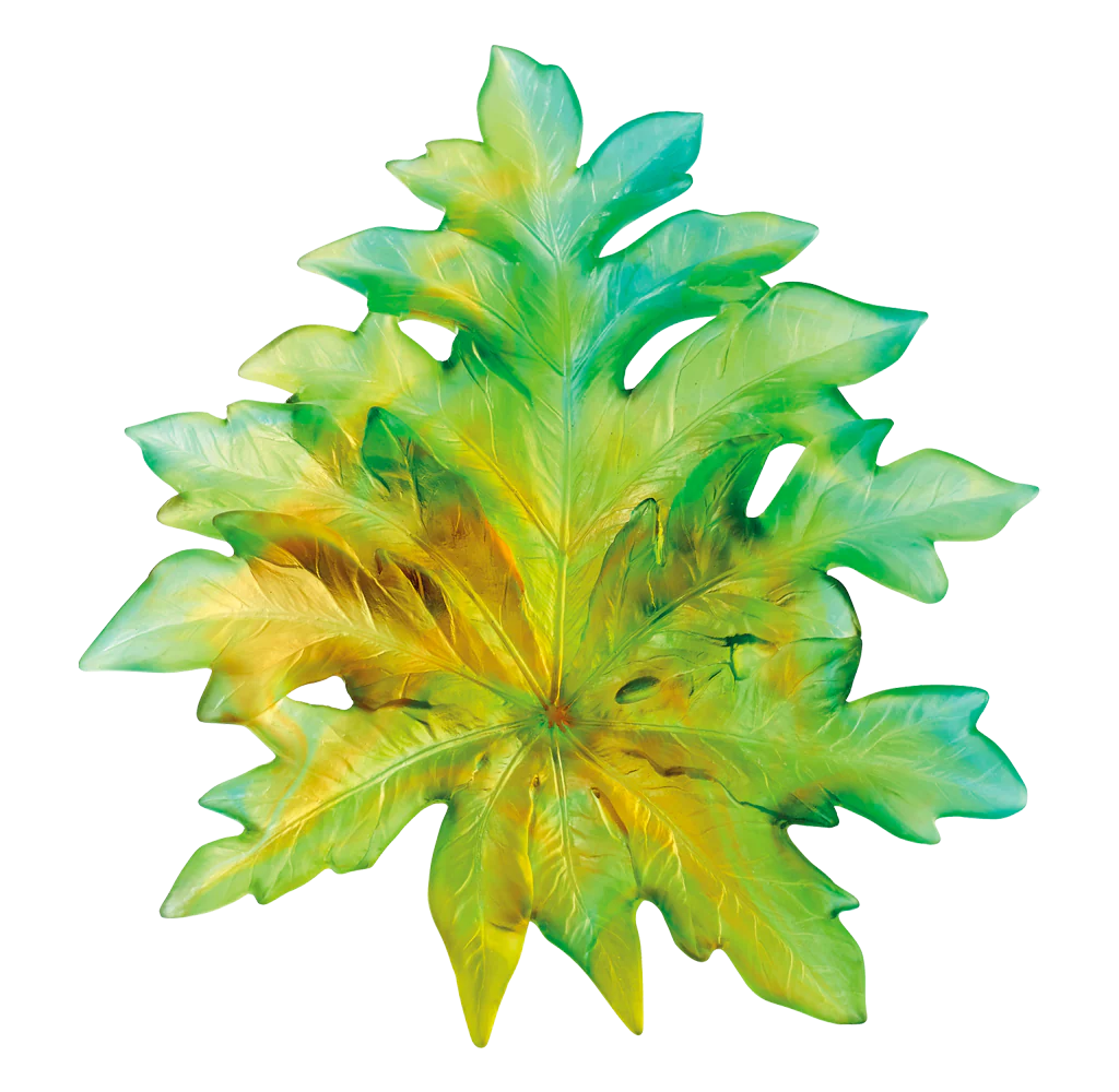 Daum Crystal Bornéo Large Wall Leaf in Green by Emilio Robba