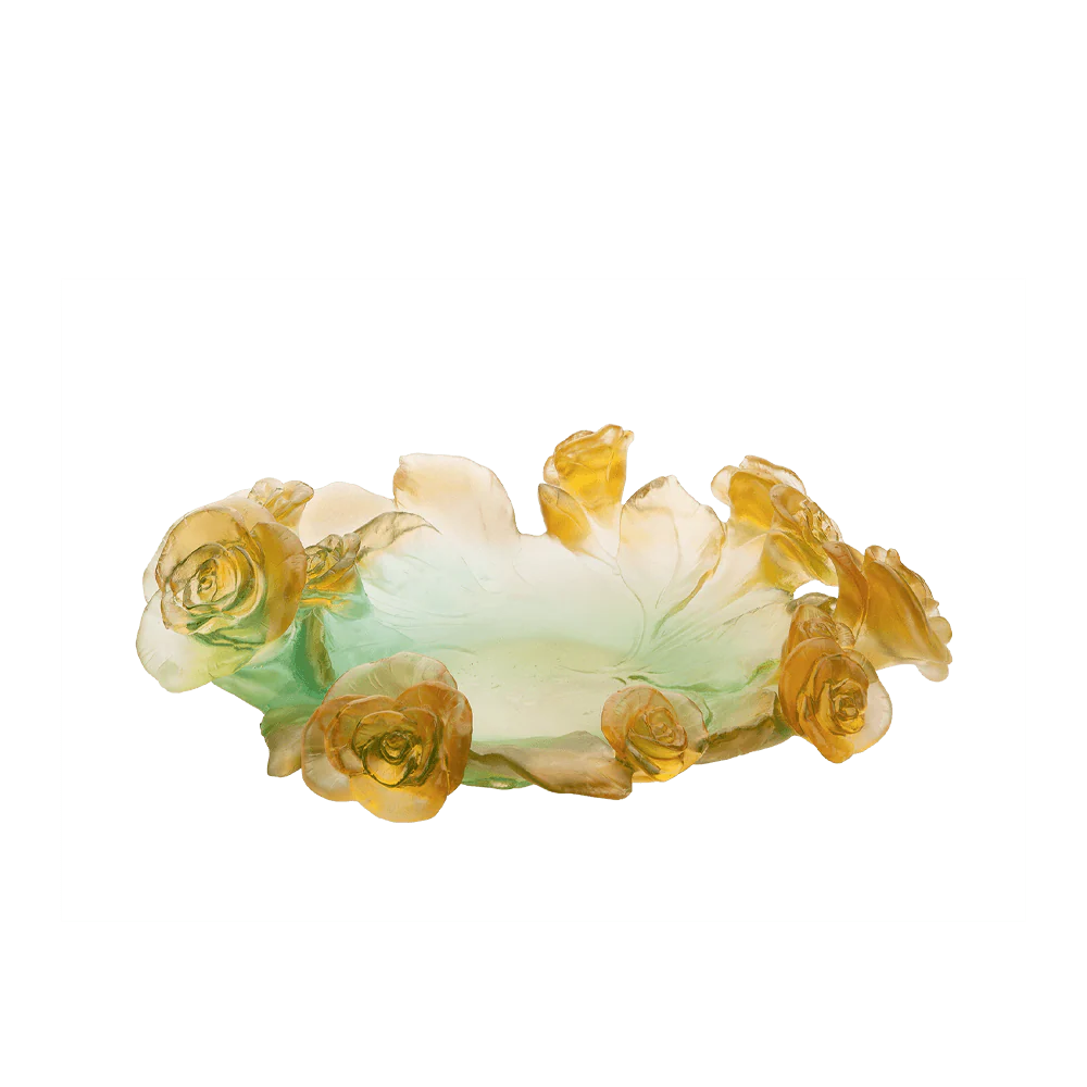 Daum Crystal Rose Passion Small Bowl - Green Orange - Image 2