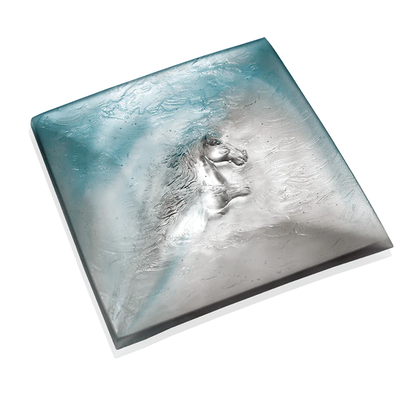 Daum Crystal Cavalcade Tray in Blue & Grey