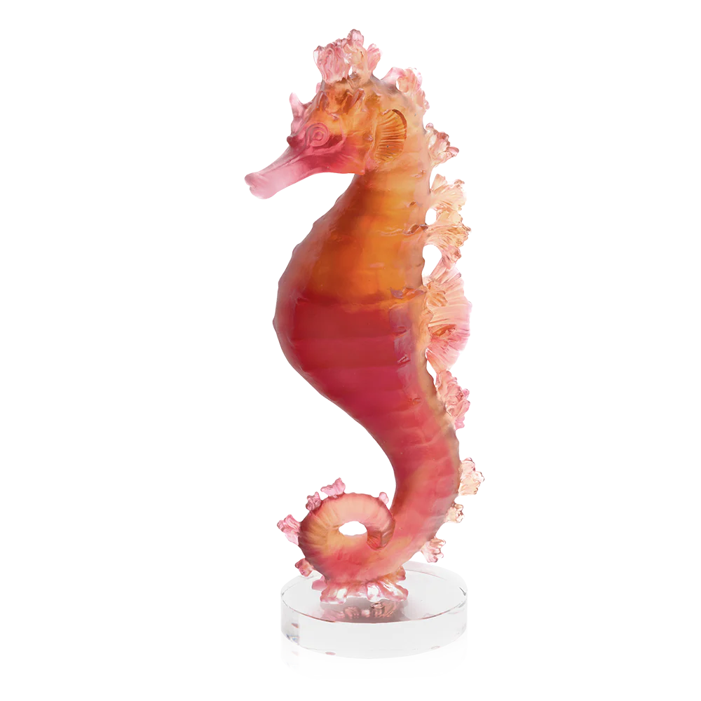 Daum Crystal Coral Sea Amber Red Seahorse