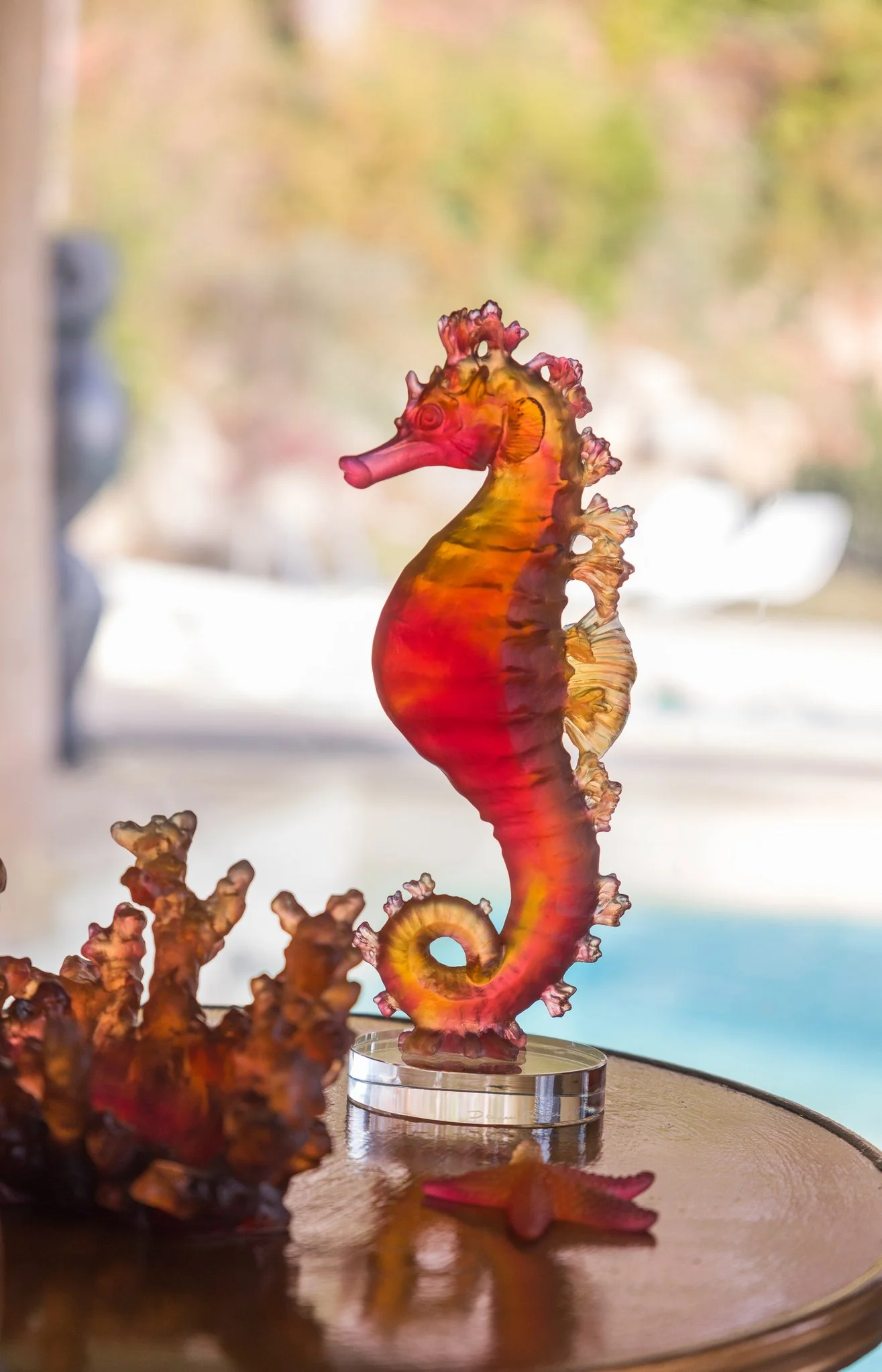 Daum Crystal Coral Sea Amber Red Seahorse - Image 3