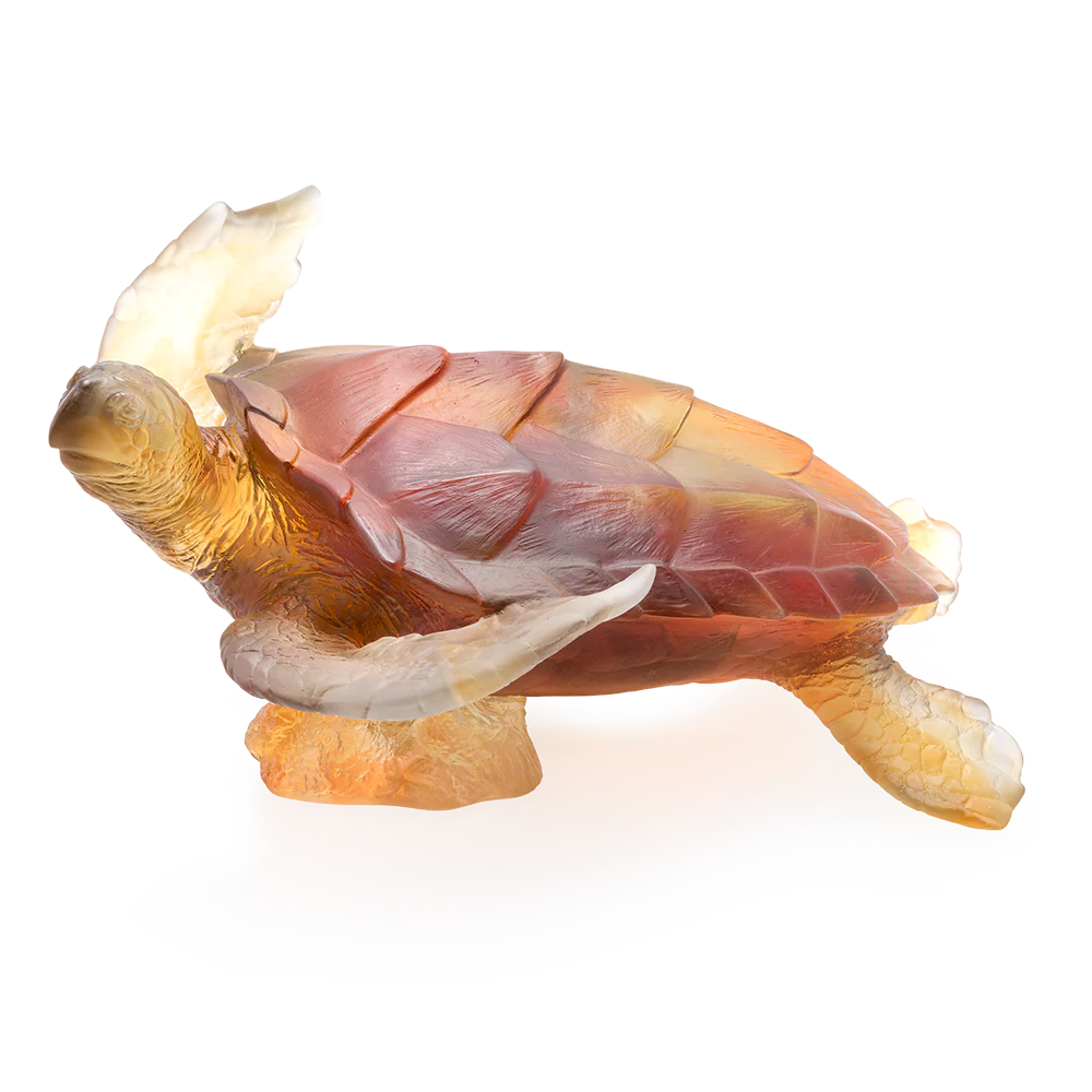 Daum Crystal Coral Sea Large Amber Grey Sea Turtle