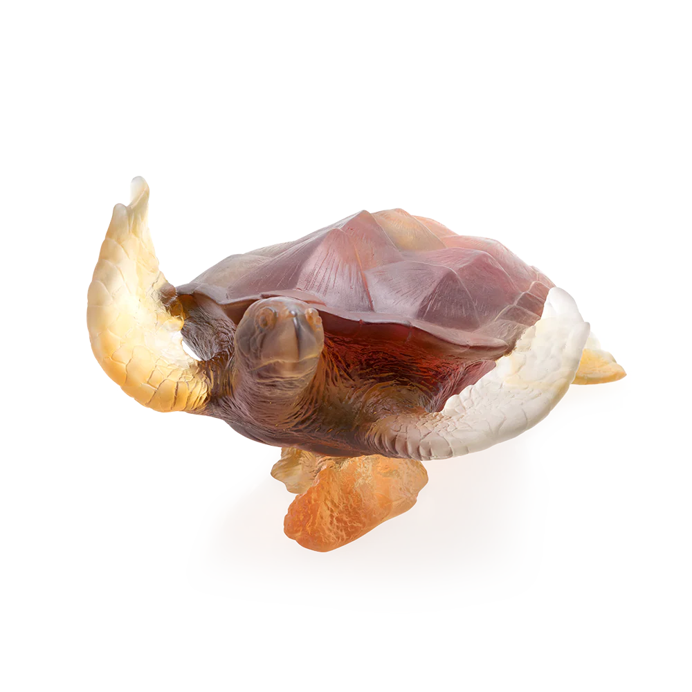 Daum Crystal Coral Sea Large Amber Grey Sea Turtle - Image 2