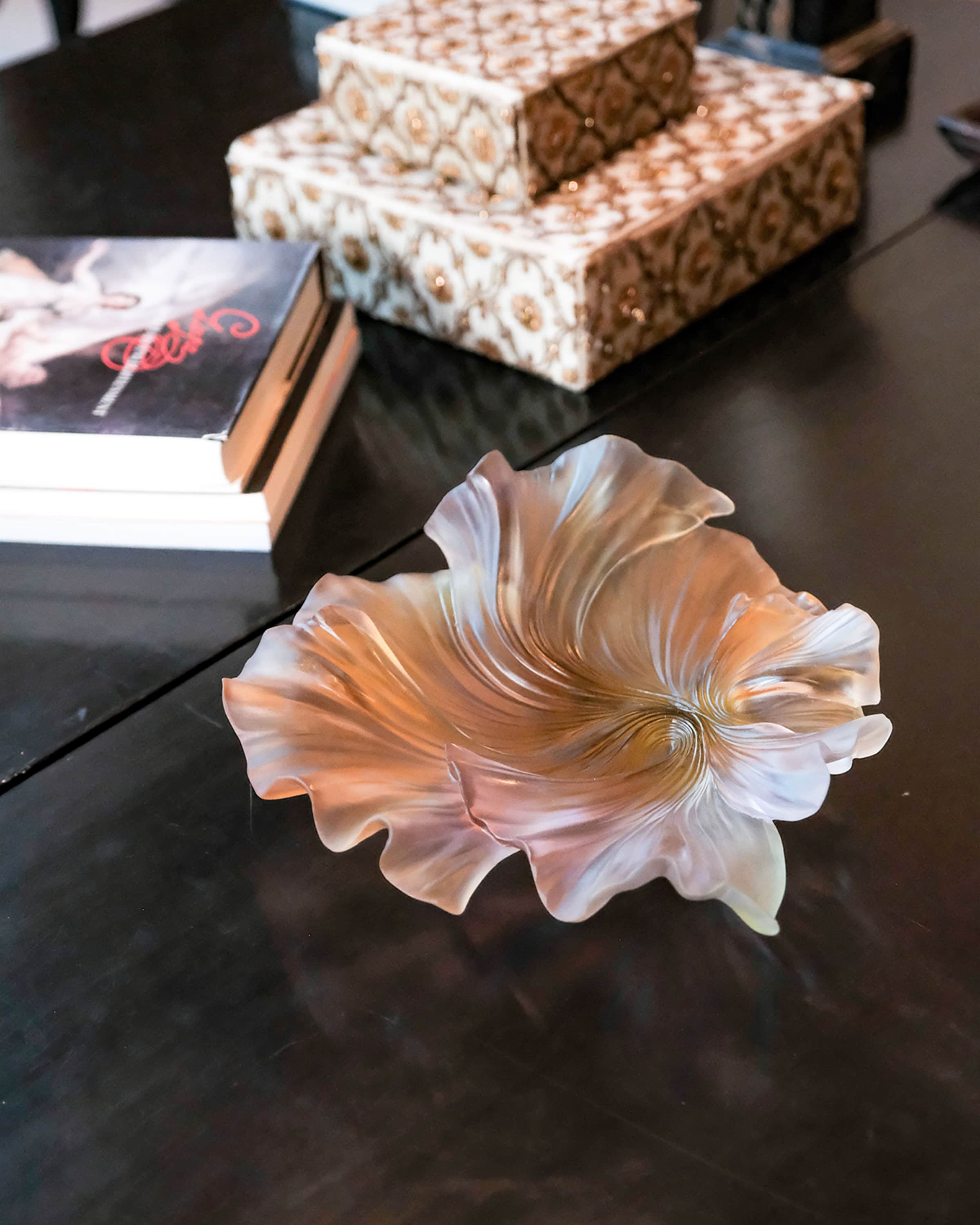 Daum Crystal Croisiere Medium Pink Green Pleated Bowl - Image 2